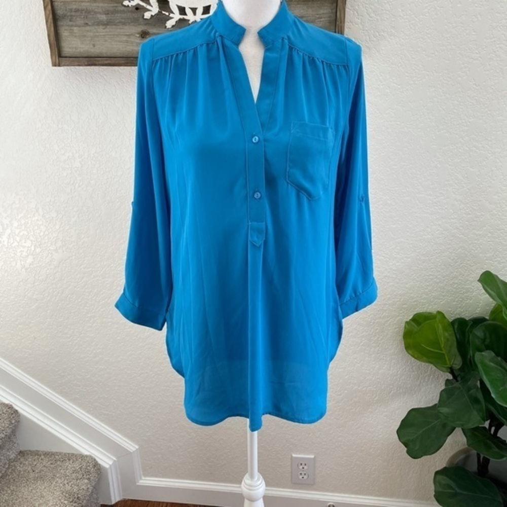 41 Hawthorn Colibri turquoise popover blouse top S